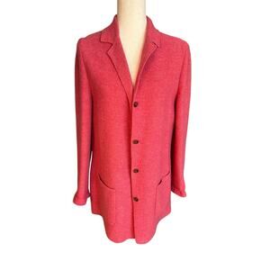 Lands’ End Women’s 10 Wool Jacket Pink Button Front Boiled Wool Cardigan Y2K